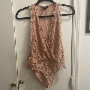 Topshop pink lace bodysuit with tie sides
